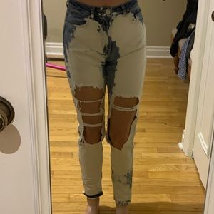 Missguided Jeans, Acid Wash, Preloved, High Rise, Destroyed Size 4